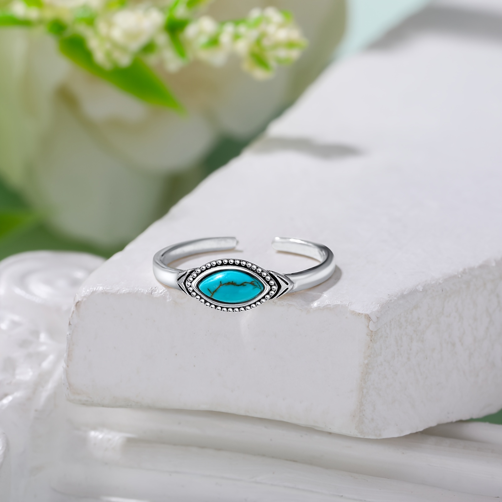 925 Sterling Silver Turquoise Toe Rings Adjustable Open Band Jewelry